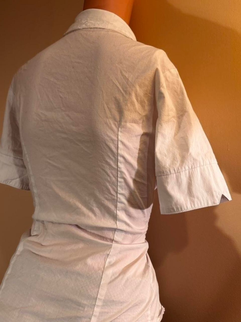 J Brand White Short-Sleeve Button Down Blouse with Sheer Neck Tie - Picture 5 of 7